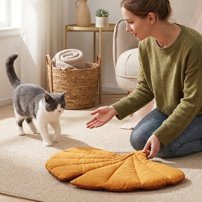 chat allant vers Tapis Chat jaune