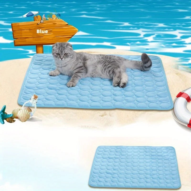 chat detendu sur Tapis_rafraichaissant_bleu_ciel