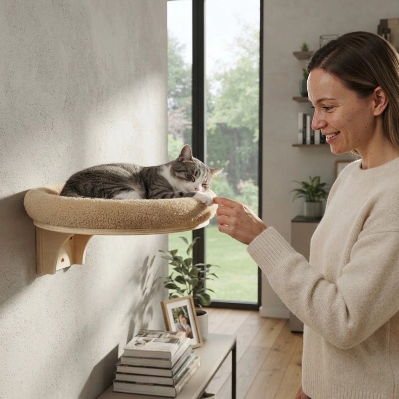 femme qui joue avec son chat pose sur un Hamac pour Chat