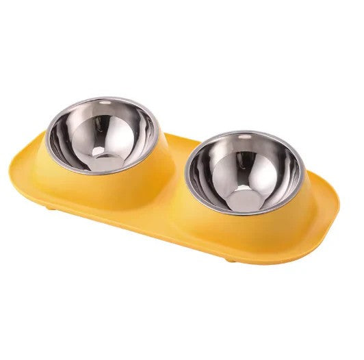 gamelle chat deux bols jaune