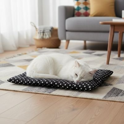Chat blanc dors sur Tapis pour chat 