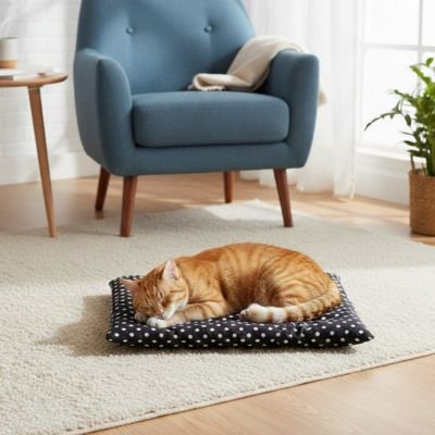 Chat gris dors sur Tapis pour chat 
