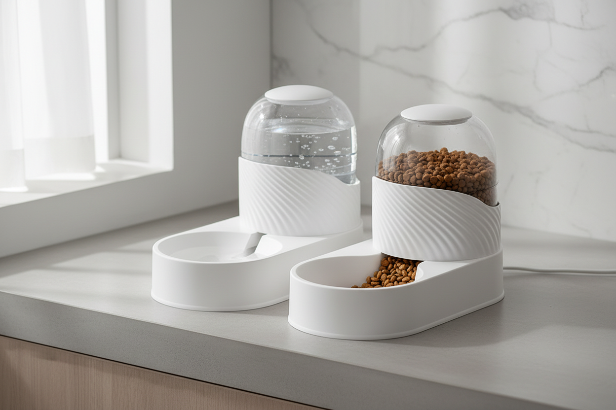 Distributeur de croquette et eau pour chat moderne