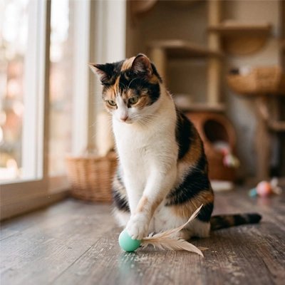 Balle chat attrape par le chat heureux