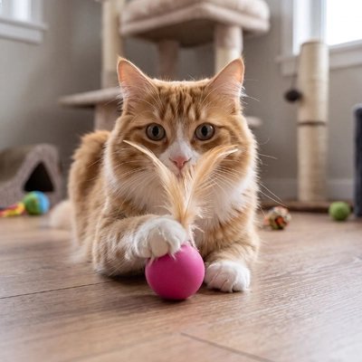 Balle chat attrape par le chat