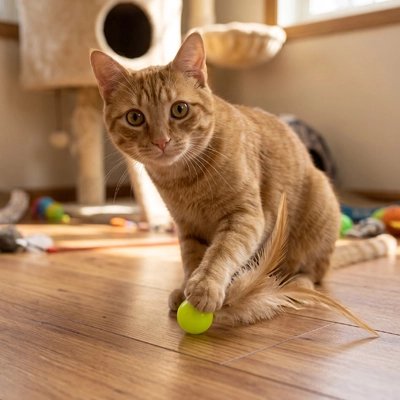 Balle chat attrape par le chat verte