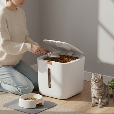 Boite à croquettes pour Chat blanc