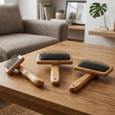 Brosse chat poil long​  en bois