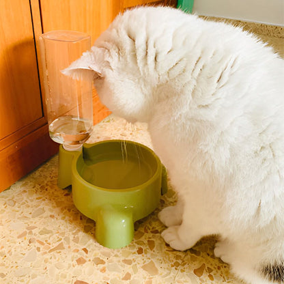 chat blanc boit dans distributeur eau chat