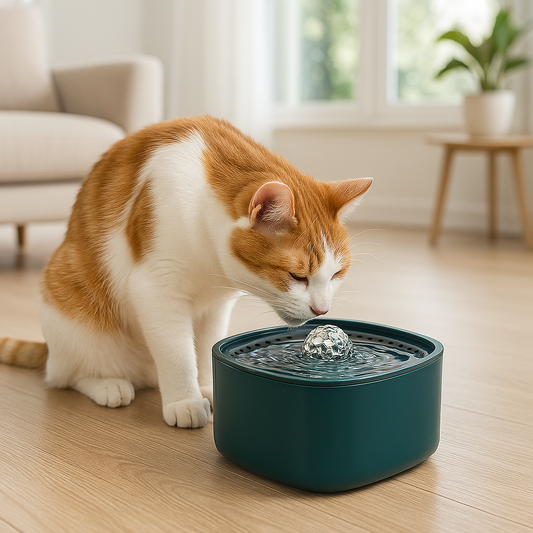 chat brun boit dans fontaine eau chat
