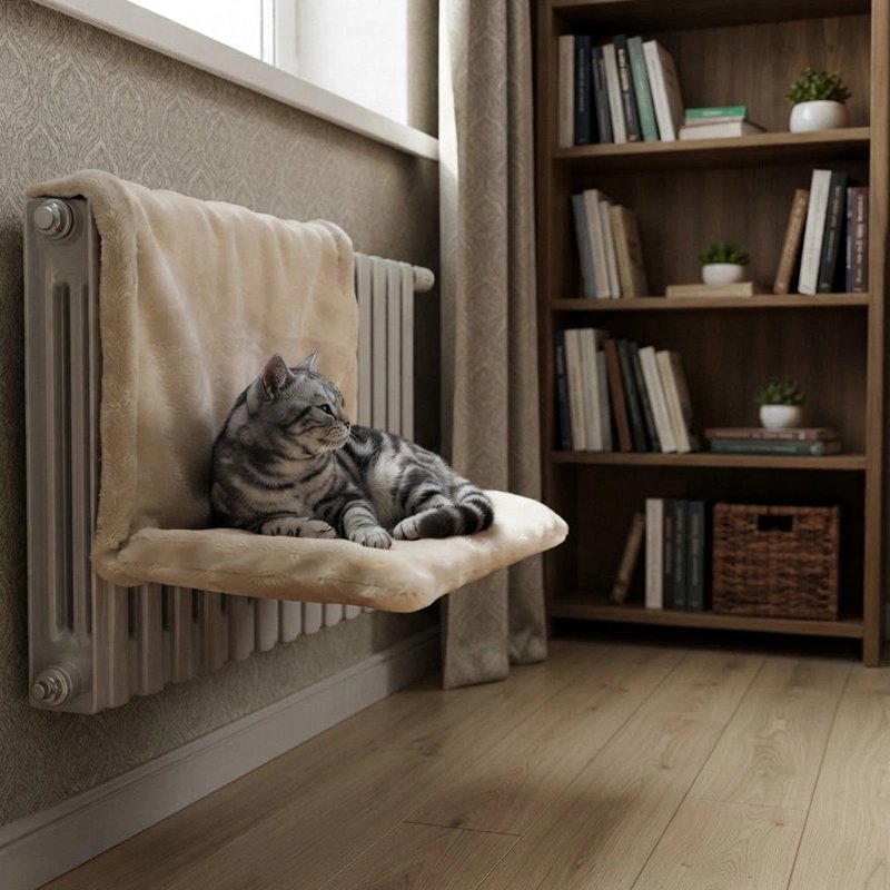 chat couche sur Hamac pour Chat radiateur gris