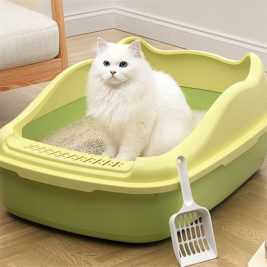 chat dans son Bac litiere Chat vert citon