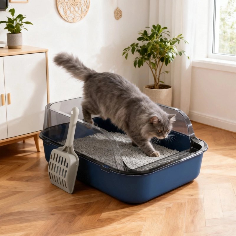 chat dans son Bac pour litière Chat