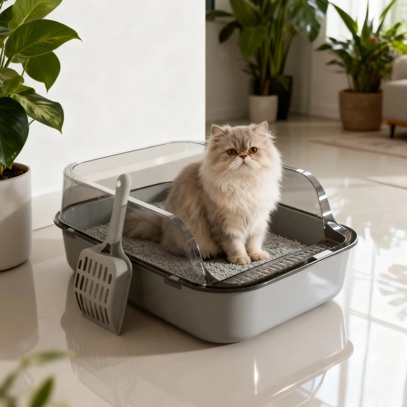 chat dans son Bac pour litière Chat
