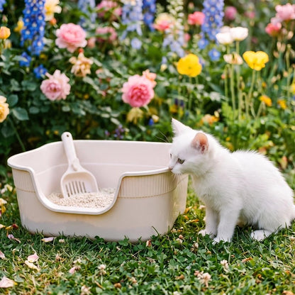 chat devant son bac à litière