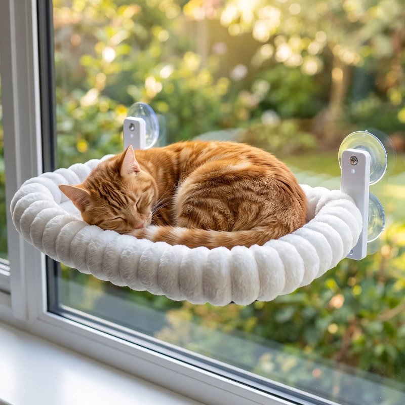 chat endormi sur  son Hamac fenetre pour Chat pose sur la fenetre
