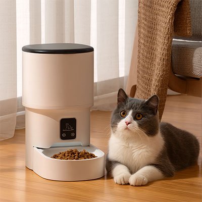 chat mange dans distributeur de croquettes pour chat