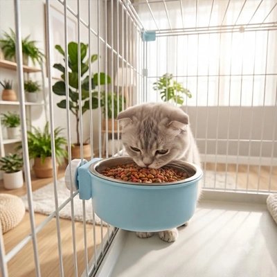 chat mange dans Gamelle Chat adjustable vert citron