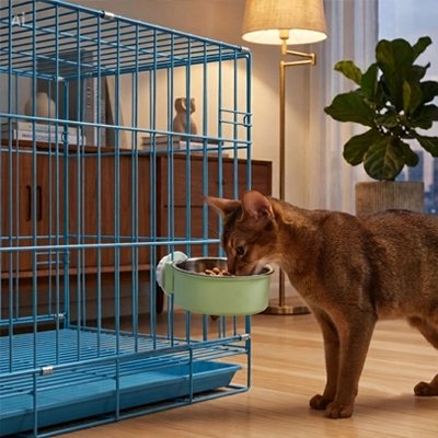 chat mange dans Gamelle Chat adjustable vert citron