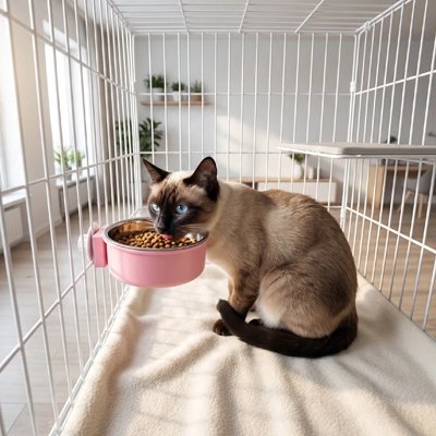 chat mange dans Gamelle Chat ajustable rose