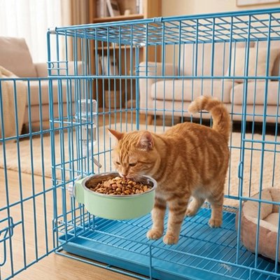 chat mange dans Gamelle Chat ajustable verte claire