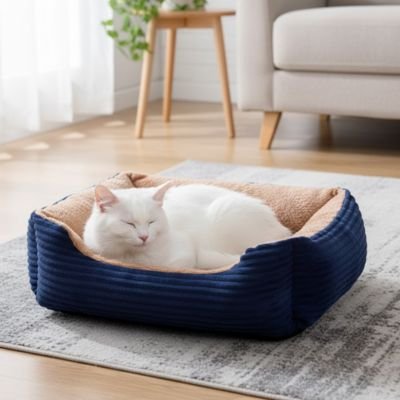 chat dort dans chat panier bleu