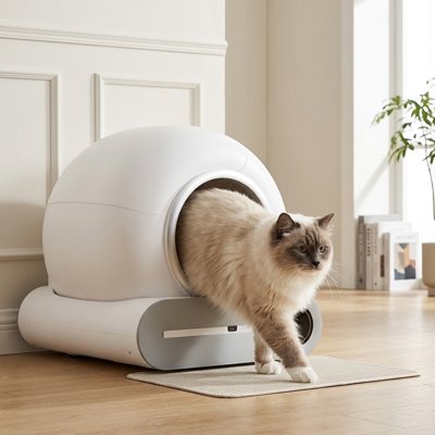chat qui sort de son Bac a litiere
