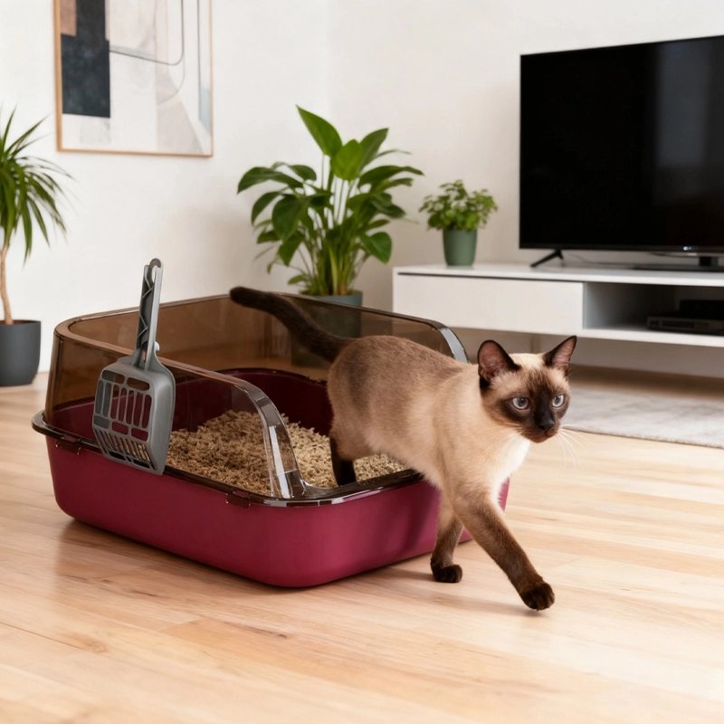 chat sortant de son Bac pour litière Chat