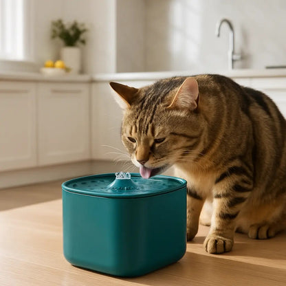 chat boit dans distributeur chat_vert