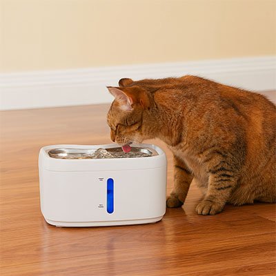 chat boit dans fontaine a eau chat