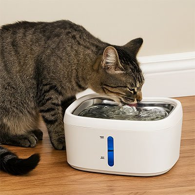 chat boit dans fontaine a eau chat intelligent