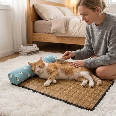 chat couché dans Tapis rafraichissant Chat bleu