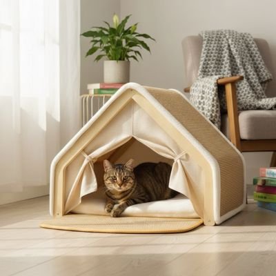 chat gris dans Maison pour chat 