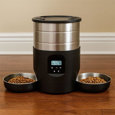 chat mange dans Distributeur croquette chat double bols noirs