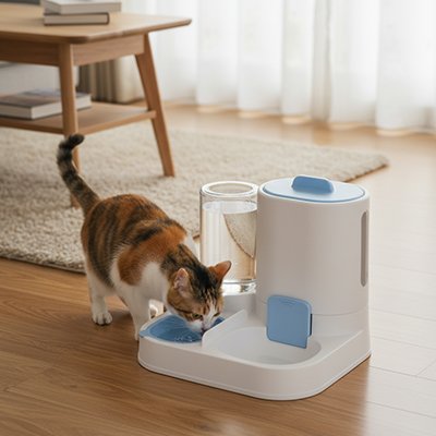 chat mange dans Distributeurs de croquettes pour Chat avec eau