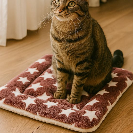 chat sur Tapis chat marron