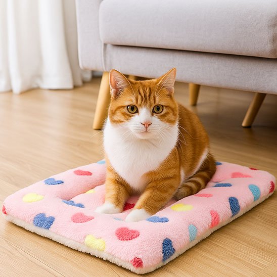 chat sur Tapis chat rose