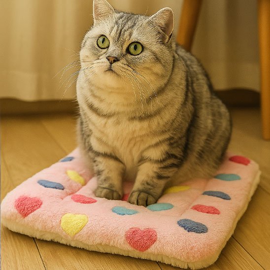 chat sur Tapis chat rose avec les coeurs