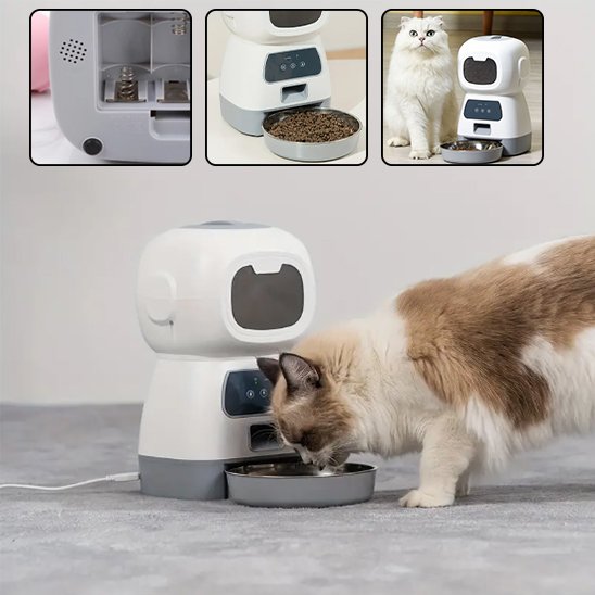 Distributeur de croquettes pour chat  blanc programmable