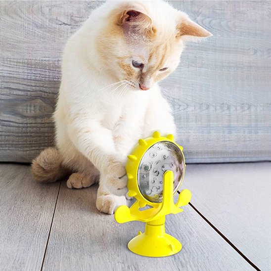distributeurs de croquettes pour chat  rotatif jaune