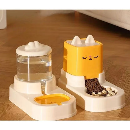 ensemble_distributeur_eau_et_croquettes_pour_chat_jaune