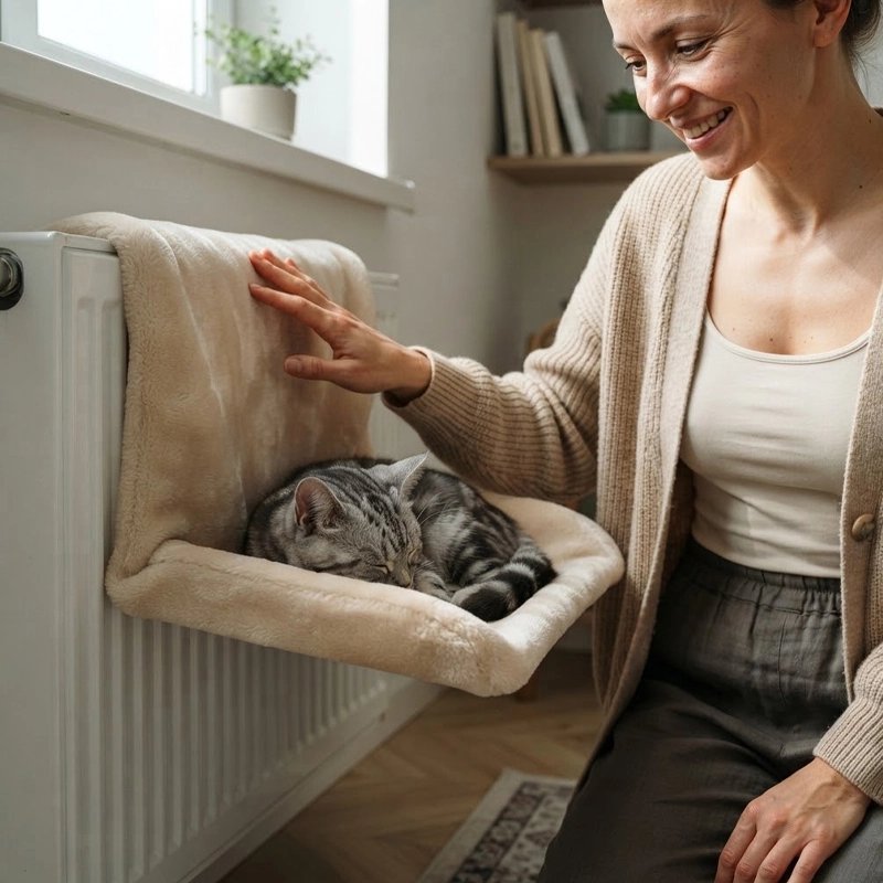 femme s'amuse avec chat couche sur Hamac pour Chat radiateur gris