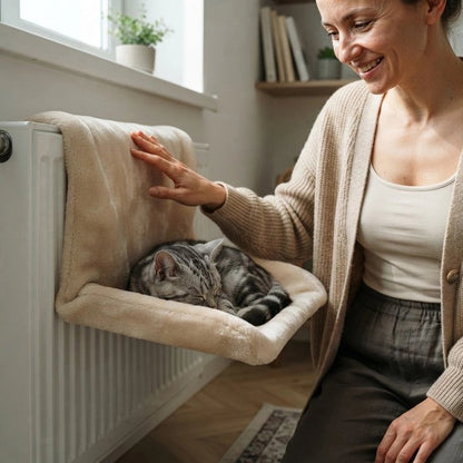 femme s'amuse avec chat couche sur Hamac pour Chat radiateur gris