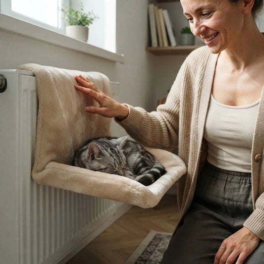 femme s'amuse avec chat couche sur Hamac pour Chat radiateur gris
