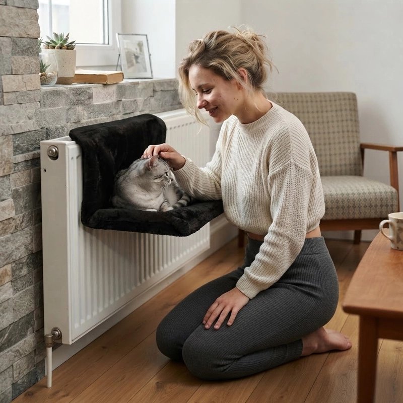 femme s'amuse avec chat couche sur Hamac pour Chat radiateur noir