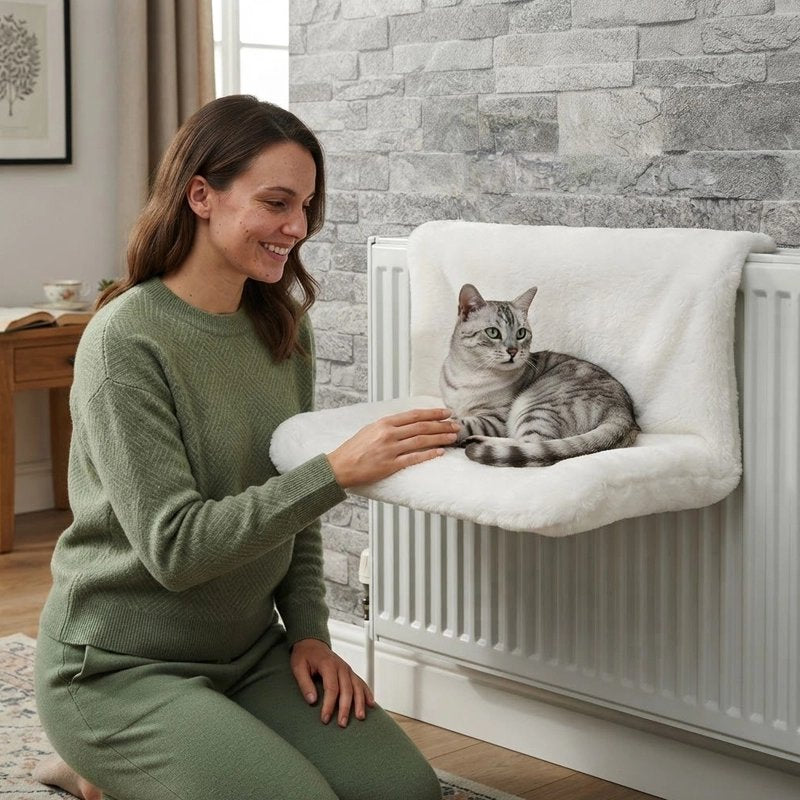 femme s'amuse avec chat couche sur Hamac pour Chat radiateur gris