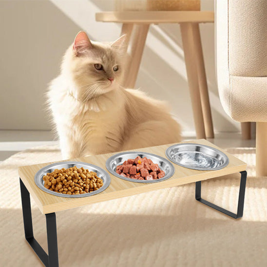 gamelle chat surelevee en bois