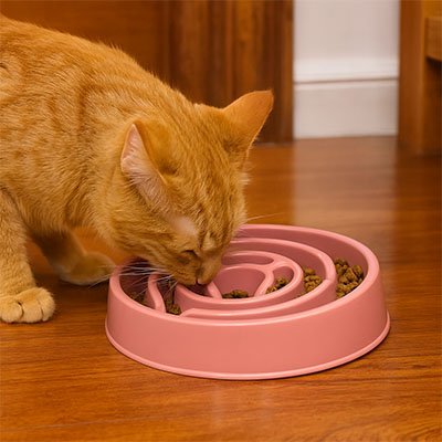 gamelle pour chat anti glouton rose