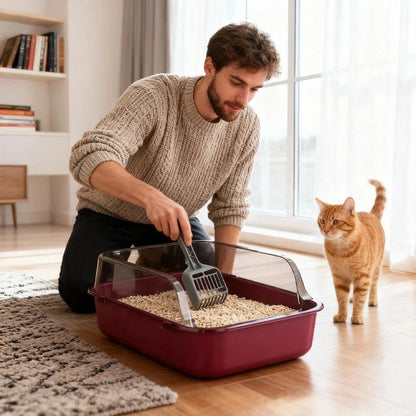 hoome qui nettoie Bac pour litière Chat