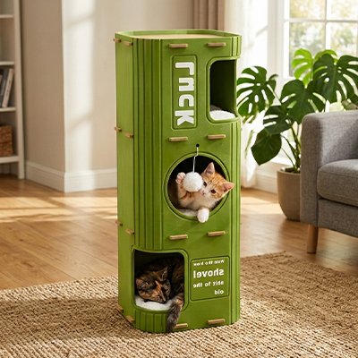 Niche pour chat triple vert